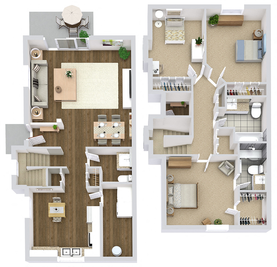 Floor plan for 3 beds, 2.5 baths, 1450 sqft